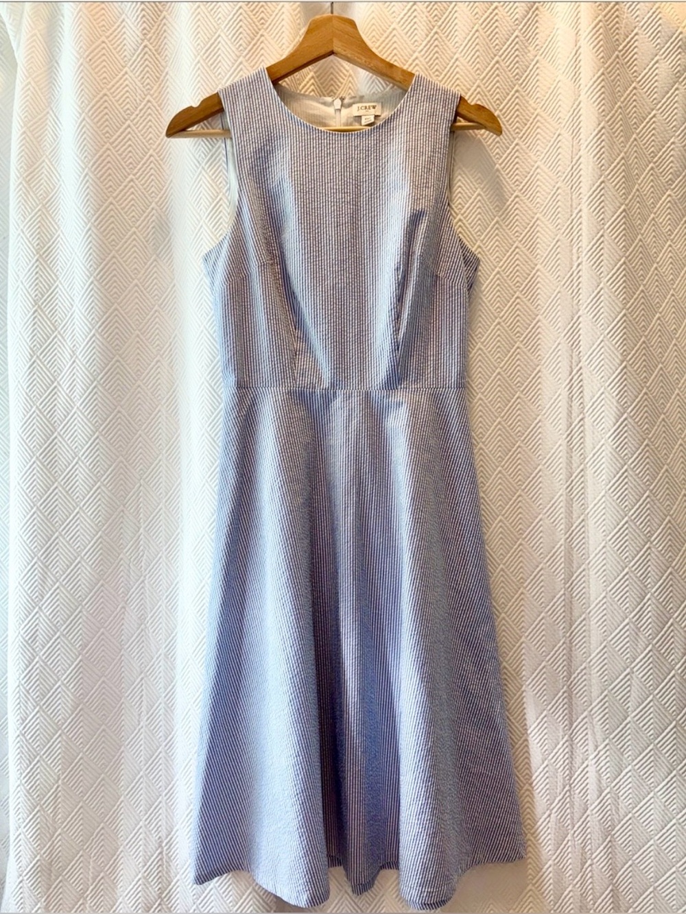 J.CREW 100% Seersucker Cotton Sleeveless Light Blue A-Line Midi Dress size 00